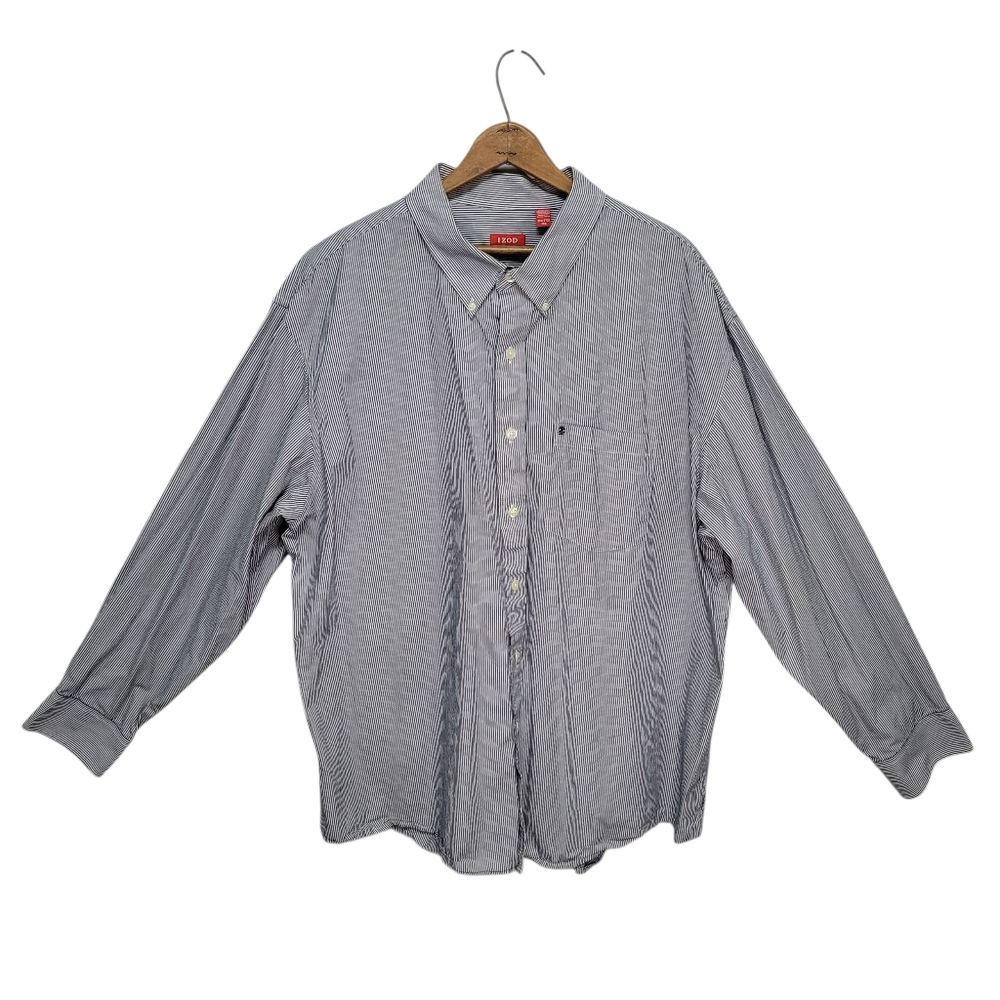 Izod Men's Long Sleeve Striped Cotton Button-Down Shirt Size Size 2XL Business